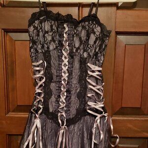Ladies Sz M Morbid Threads goth semi-formal dress; used; dry clean; black/grey